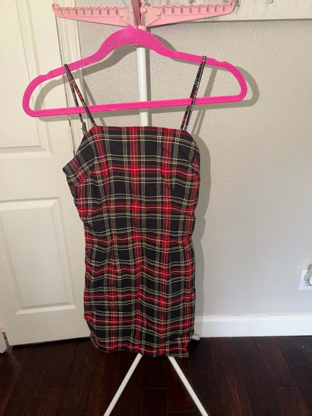 Akira Red and Black Plaid Spaghetti Strap Mini Dress